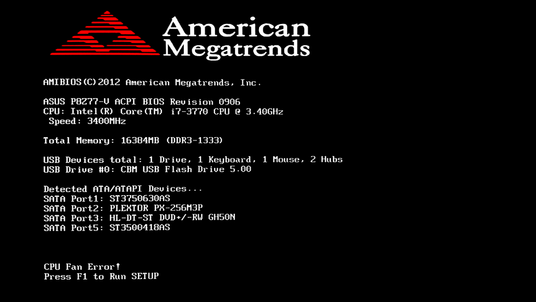 CPU Fan Speed Error Detected: Press F1 to run setup