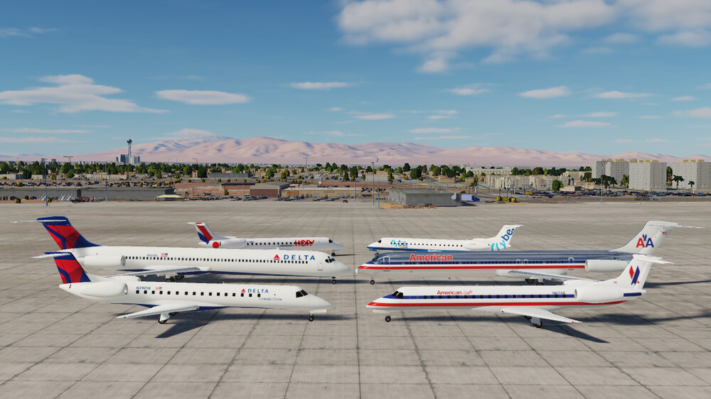 mod ERJ-145 with liveries Delta, American, HOP, flybe