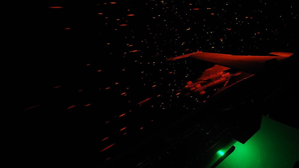 Flying into a cloudy night sky with rain, turned on the navigation and anti-collision lights